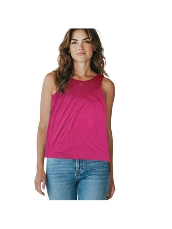 LOFT Tops - Ann Taylor Loft Ruffled Scoop Neck Pink Tank Top
